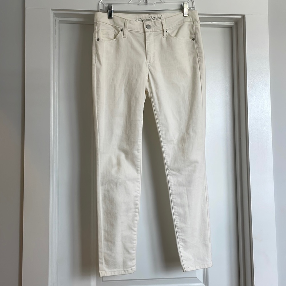 White Mid Rise Skinny Jeans